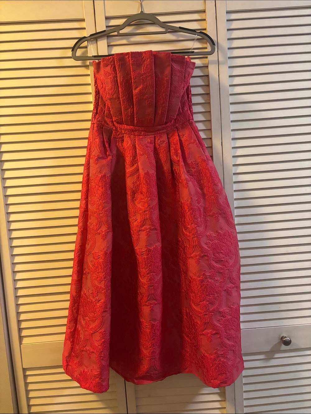 Strapless Red and Pink Jacquard Party Dress